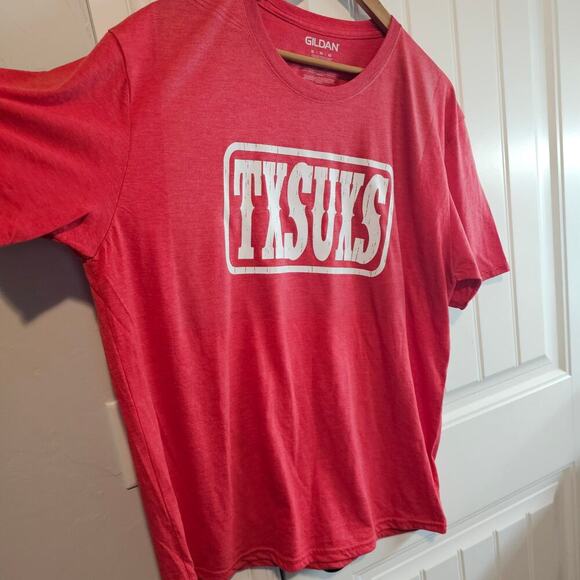 Texas Sucks T-Shirt Mens Large Heather Red TXSUXS Boomer Sooner OU Oklahoma Fans - Picture 4 of 7